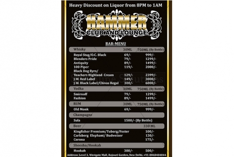 Menu Design For Hammer Club And Lounge