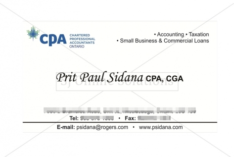 Visiting Card Design For Mr. Sidana, Cpa, Cga, Toronto